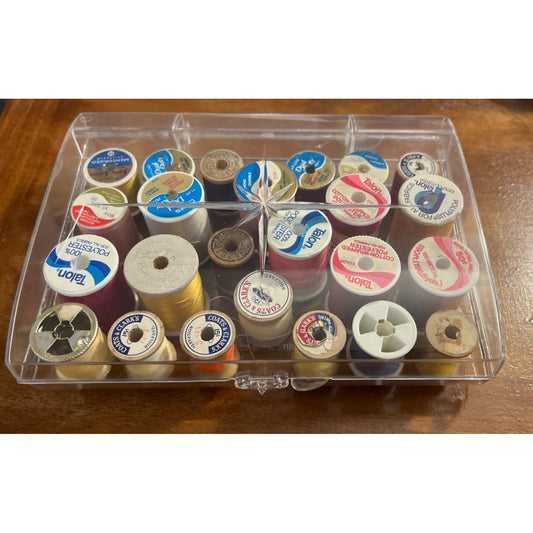Vintage Sewing Thread Clear Storage Case Atomic Starburst Spools