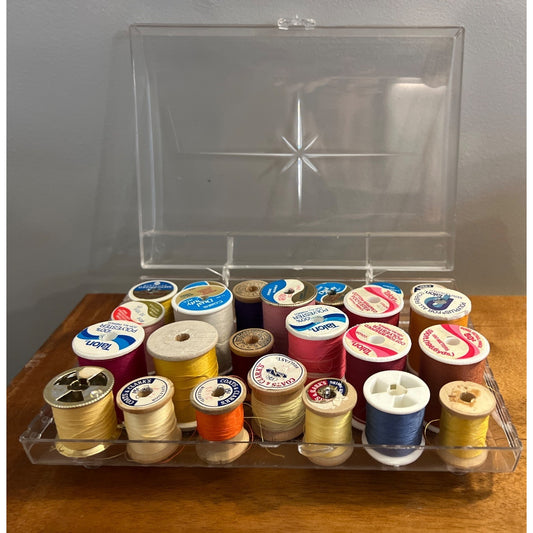 Vintage Sewing Thread Clear Storage Case Atomic Starburst Spools