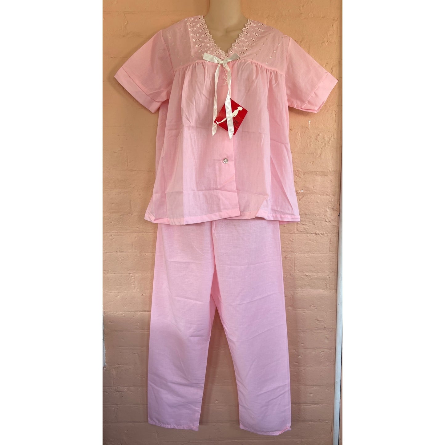 Vintage Lady McKenzie Pajamas Set Capri Pants Top Pink Lace NEW Old Stock