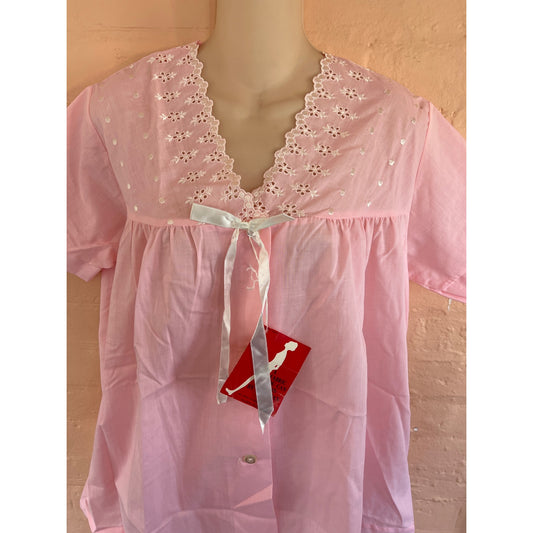 Vintage Lady McKenzie Pajamas Set Capri Pants Top Pink Lace NEW Old Stock