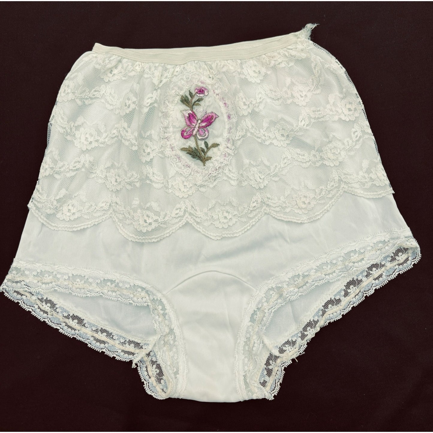 Vintage Lace Panties Bloomers Purple Flower Butterfly Applique Nylon