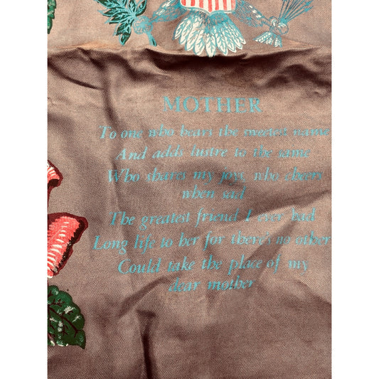 Vintage US Army Mother Pillow Cover Roses Poem Tan Fringe