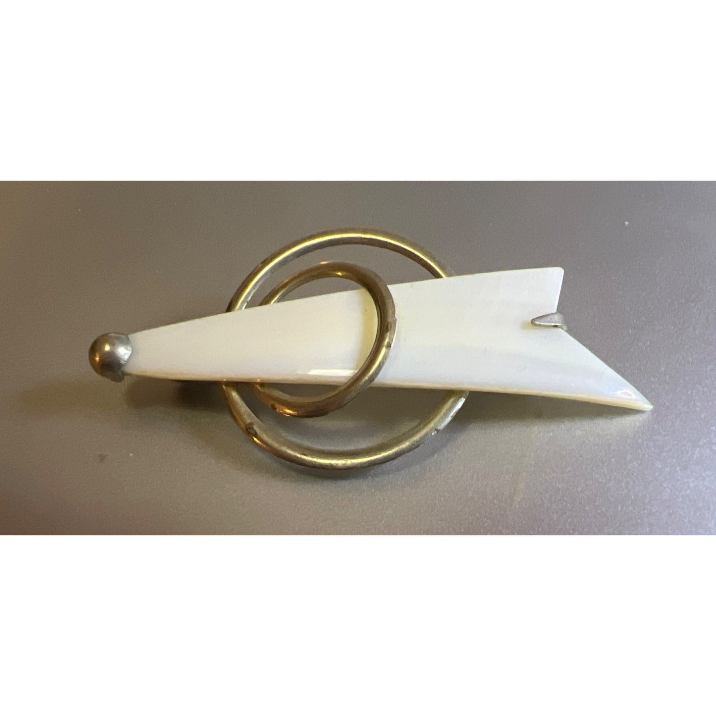 Vintage Atomic Brooch MCM Space Ship Lunar Pin Mother of Pearl