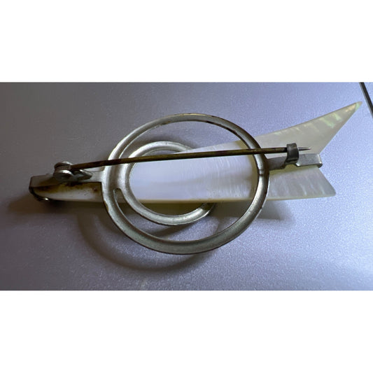 Vintage Atomic Brooch MCM Space Ship Lunar Pin Mother of Pearl