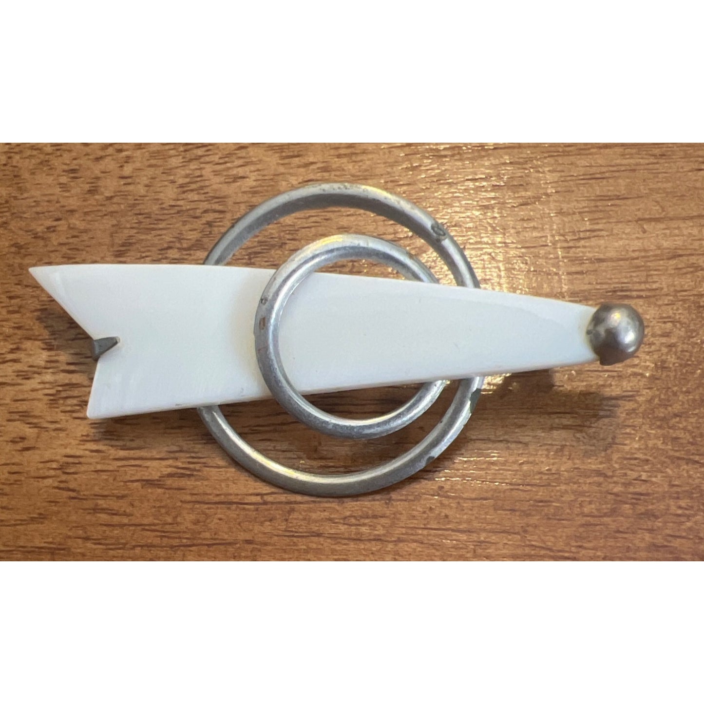 Vintage Atomic Brooch MCM Space Ship Lunar Pin Mother of Pearl