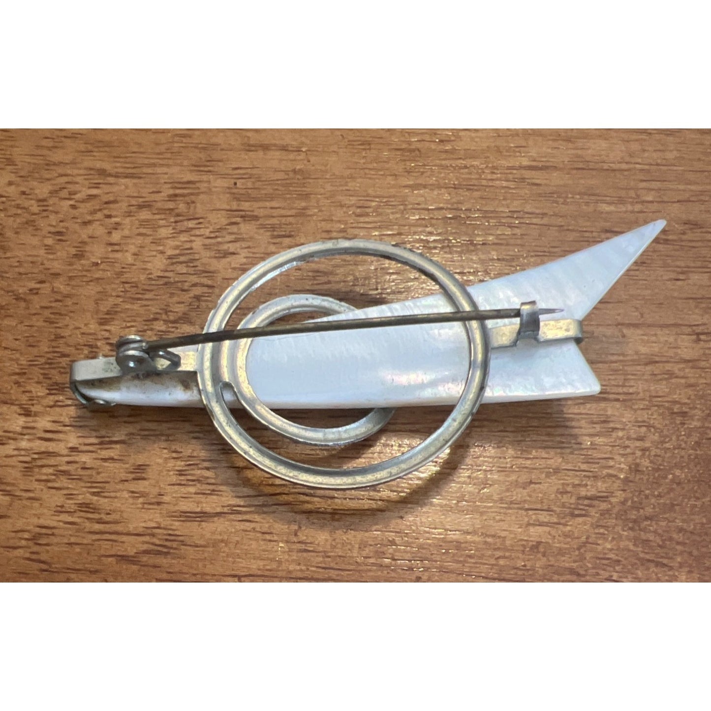 Vintage Atomic Brooch MCM Space Ship Lunar Pin Mother of Pearl