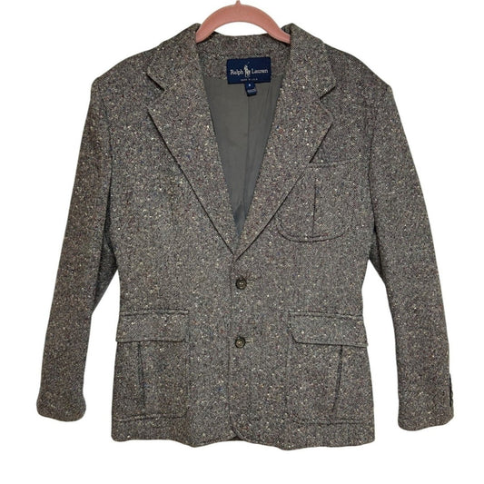 Vintage Ralph Lauren Wool Jacket Fitted Blazer Tweed Women Size 8 Equestrian