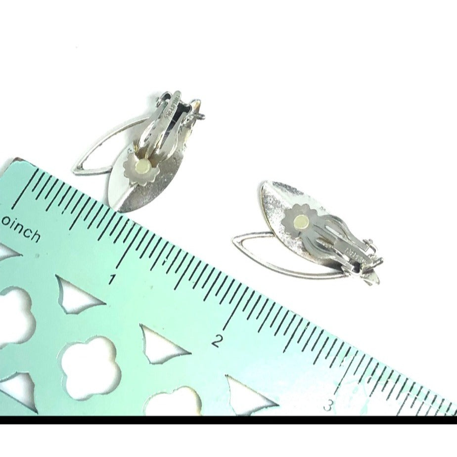 Vintage Sterling Silver Leaf Clip Earrings Abstract Mid Century Modern