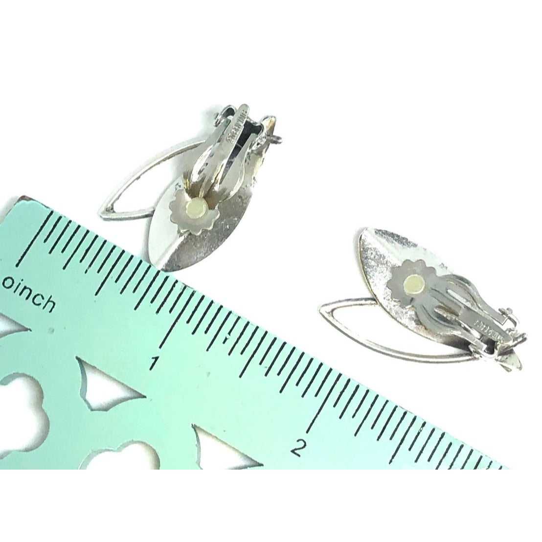 Vintage Sterling Silver Leaf Clip Earrings Abstract Mid Century Modern