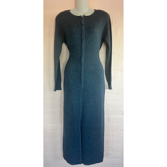 Vintage Carole Little Long Maxi Knit Sweater Dress Gray Small Zipper