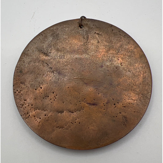 Vintage Enamel Copper Pendant Swirls Earth Moon 2.5" Necklace Jewelry