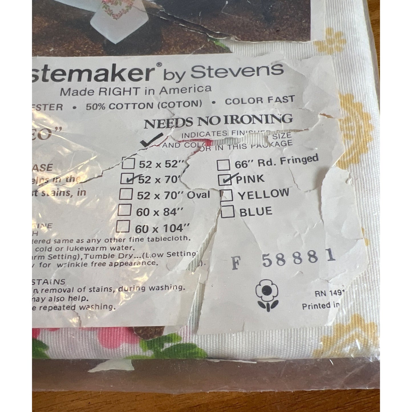 Vintage Tastemaker by Stevens Pink Floral Tablecloth Rectangle New