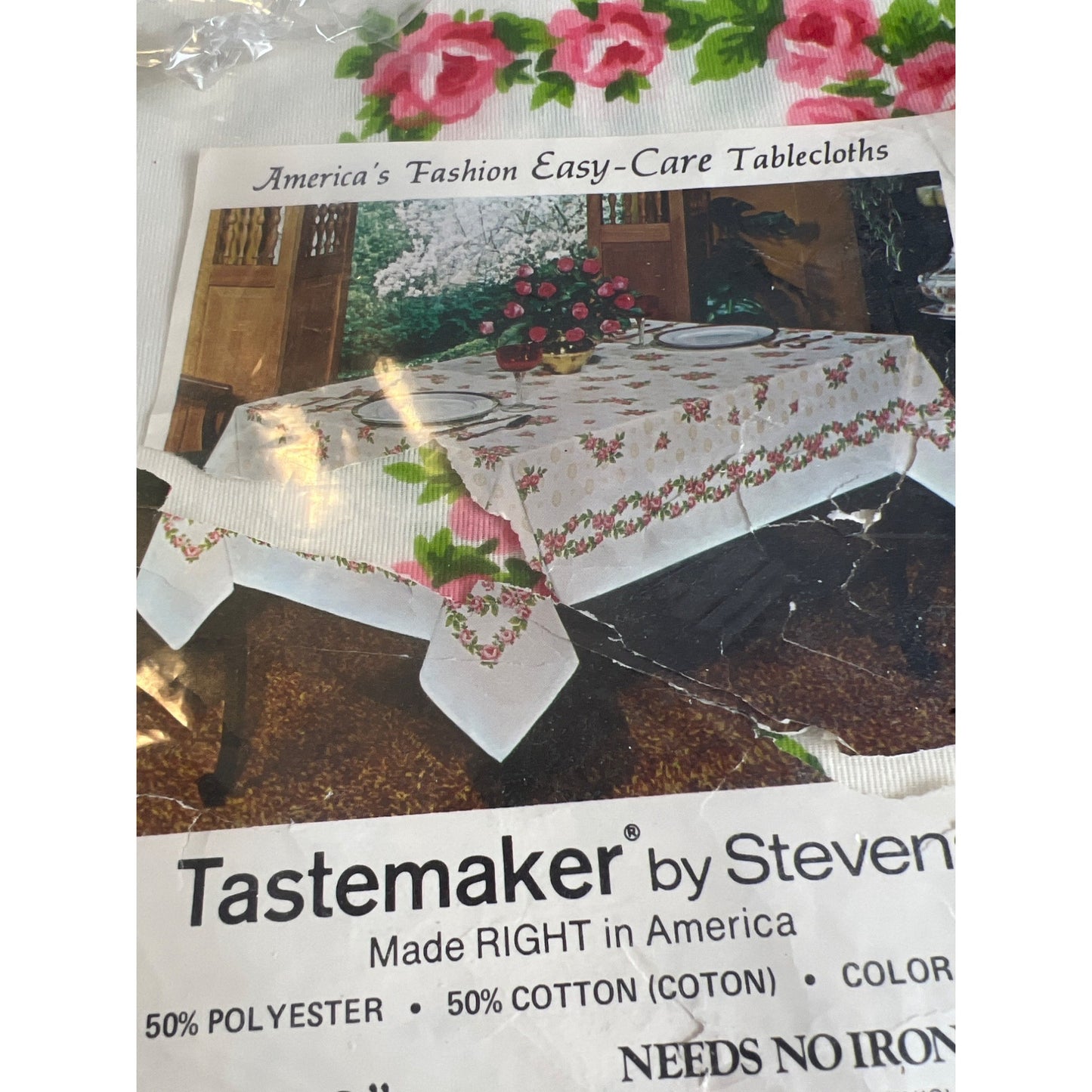 Vintage Tastemaker by Stevens Pink Floral Tablecloth Rectangle New