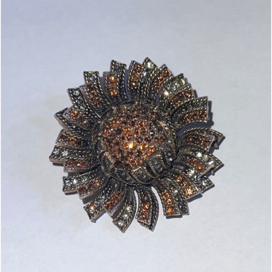 Vintage Brooch Rhinestones Faceted Sunburst Orange Gold Marked HAR