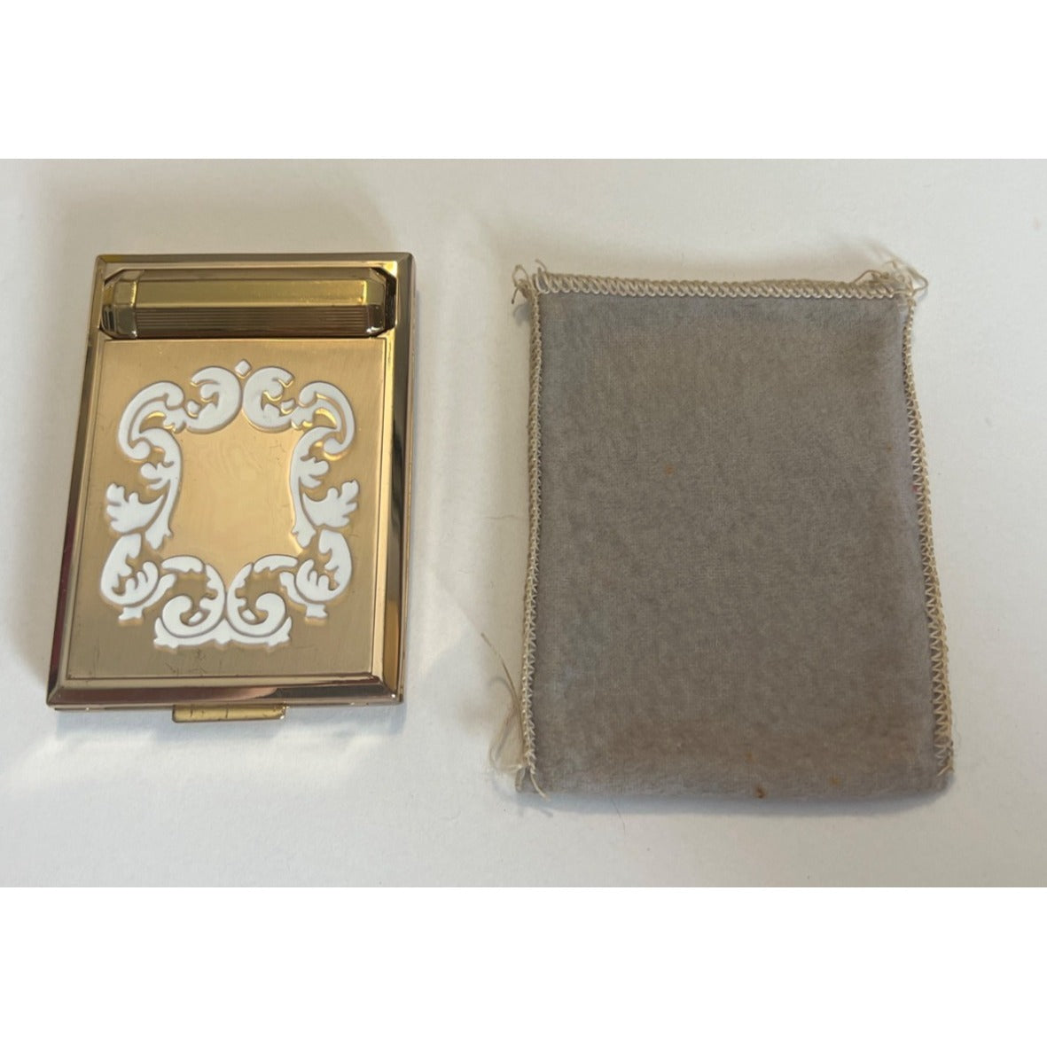 Vintage Richard Hudnut Gold Compact Mirror & Lipstick Powder Puff Cover