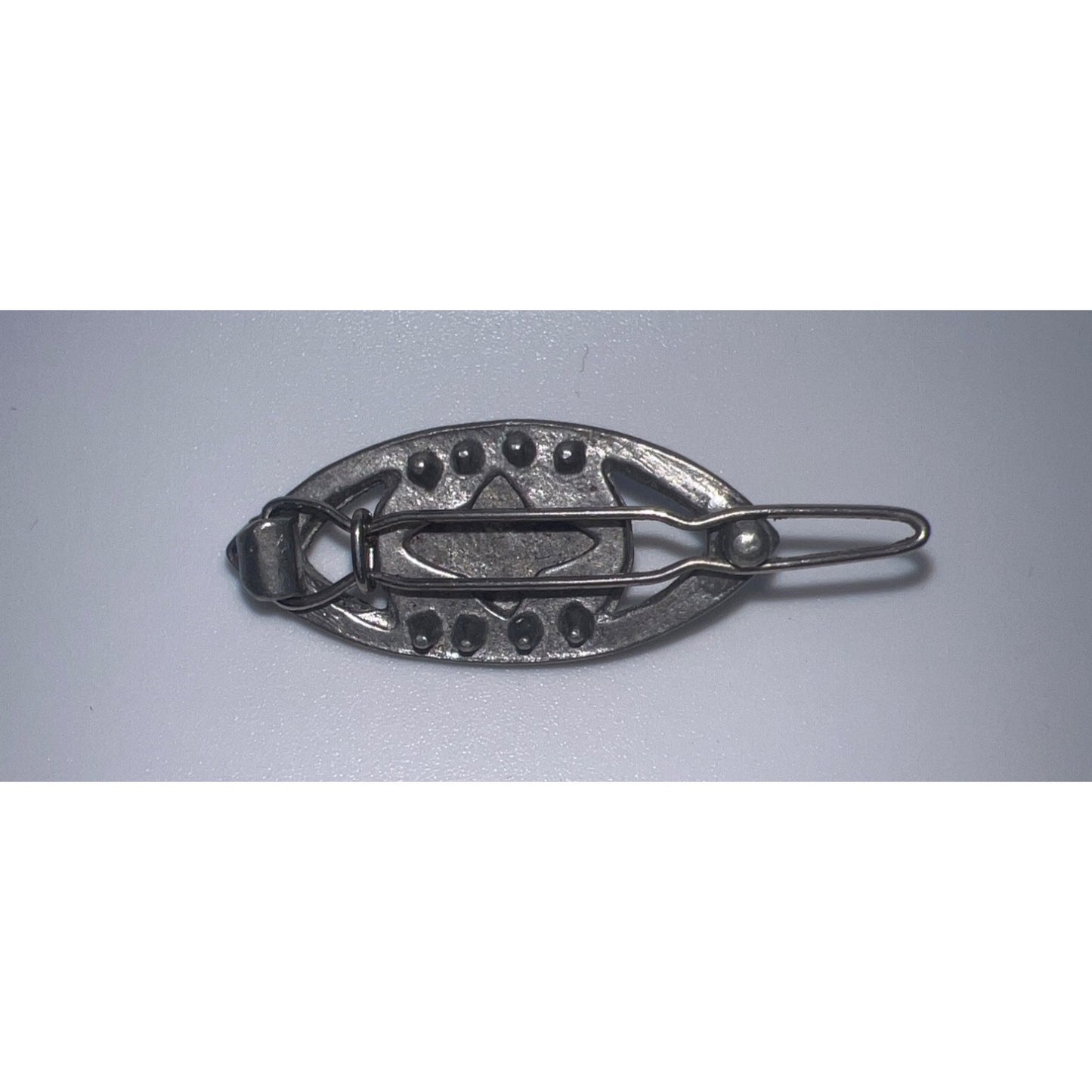 Vintage Art Deco Enamel Hair Clip Metal Barrette Rhinestone Olive Green