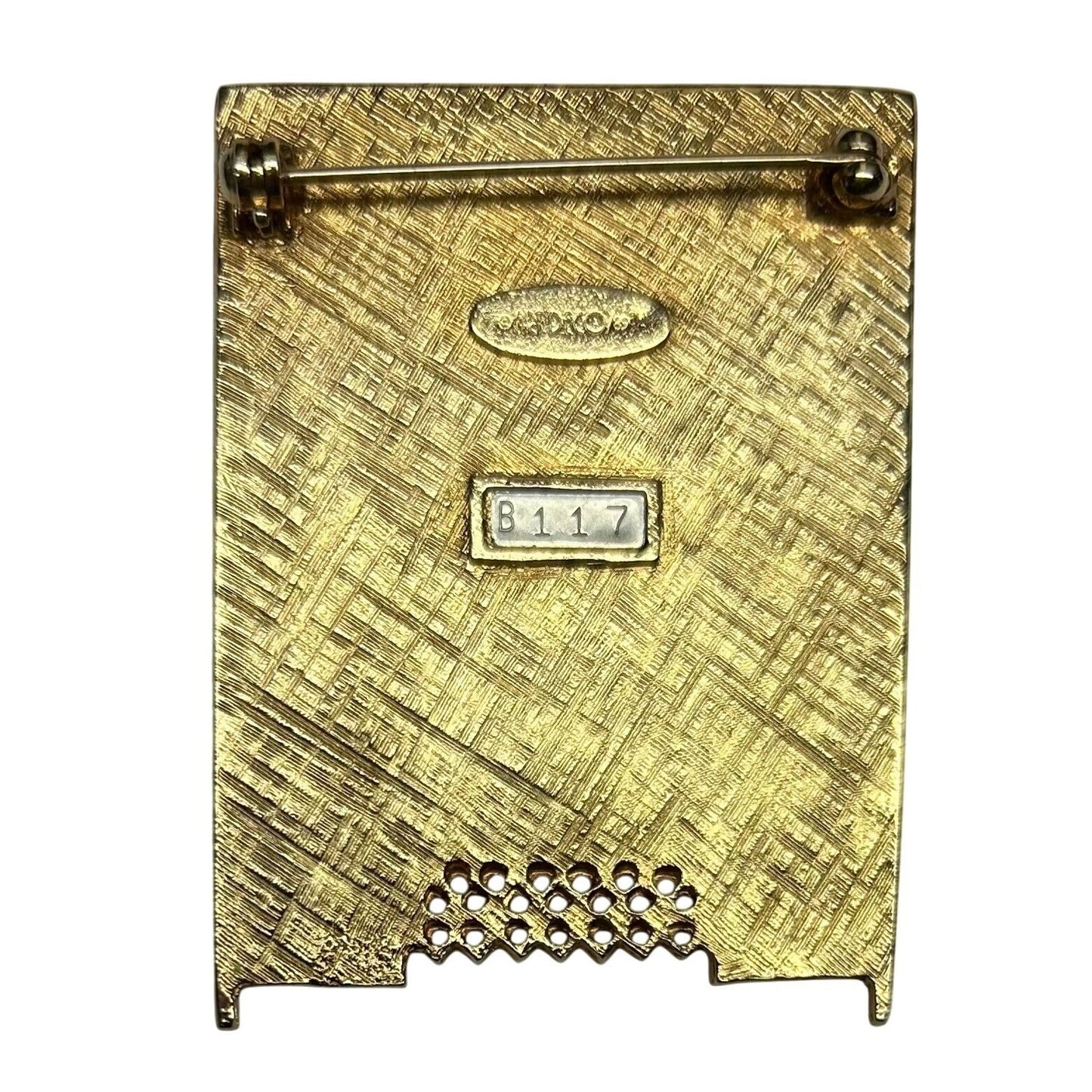 Vintage Art Deco 89 Pin Brooch B117 Radiator Cover Gold Enamel Rare