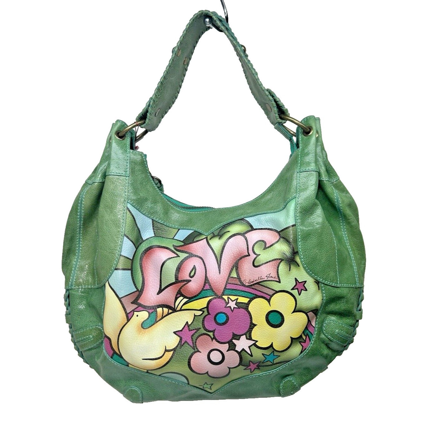 Vintage Isabella Fiore Summer of Love Angel Bag Green Large Hobo Purse NWT