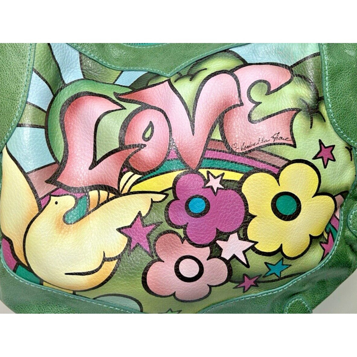 Vintage Isabella Fiore Summer of Love Angel Bag Green Large Hobo Purse NWT