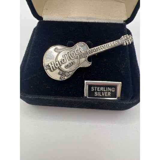 Hard Rock Cafe Sterling Silver Guitar Pin Brooch Nashville in Box