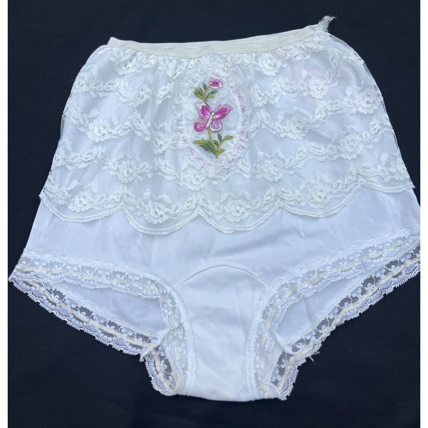 Vintage Lace Panties Bloomers Purple Flower Butterfly Applique Nylon