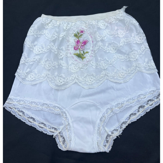 Vintage Lace Panties Bloomers Purple Flower Butterfly Applique Nylon