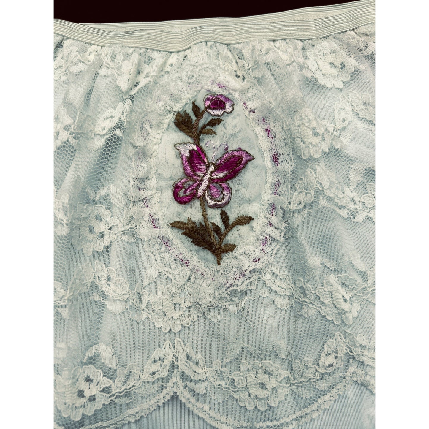Vintage Lace Panties Bloomers Purple Flower Butterfly Applique Nylon