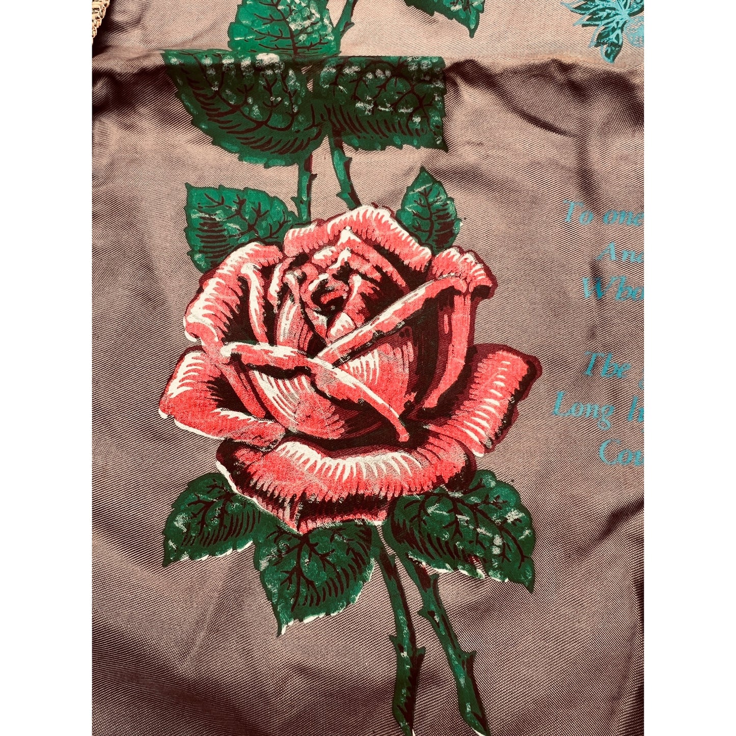 Vintage US Army Mother Pillow Cover Roses Poem Tan Fringe