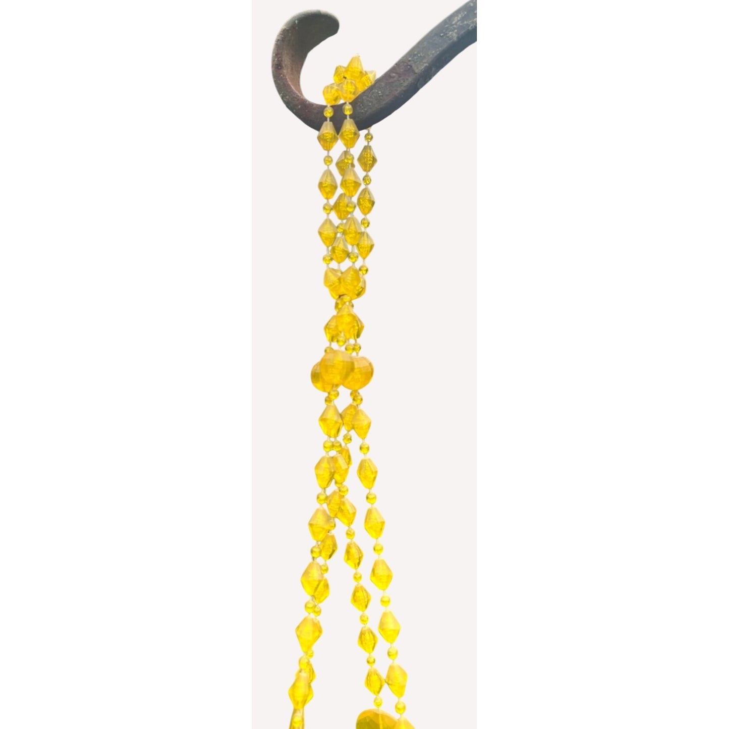 Vintage Plant Hanger Yellow Faceted Plastic Beaded Gold 34” Kitschy 70s