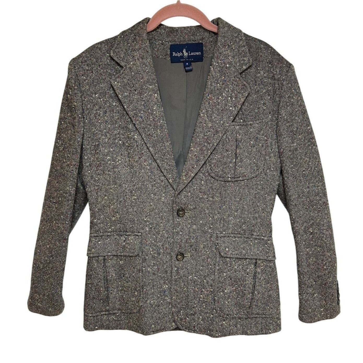 Vintage Ralph Lauren Wool Jacket Fitted Blazer Tweed Women Size 8 Equestrian