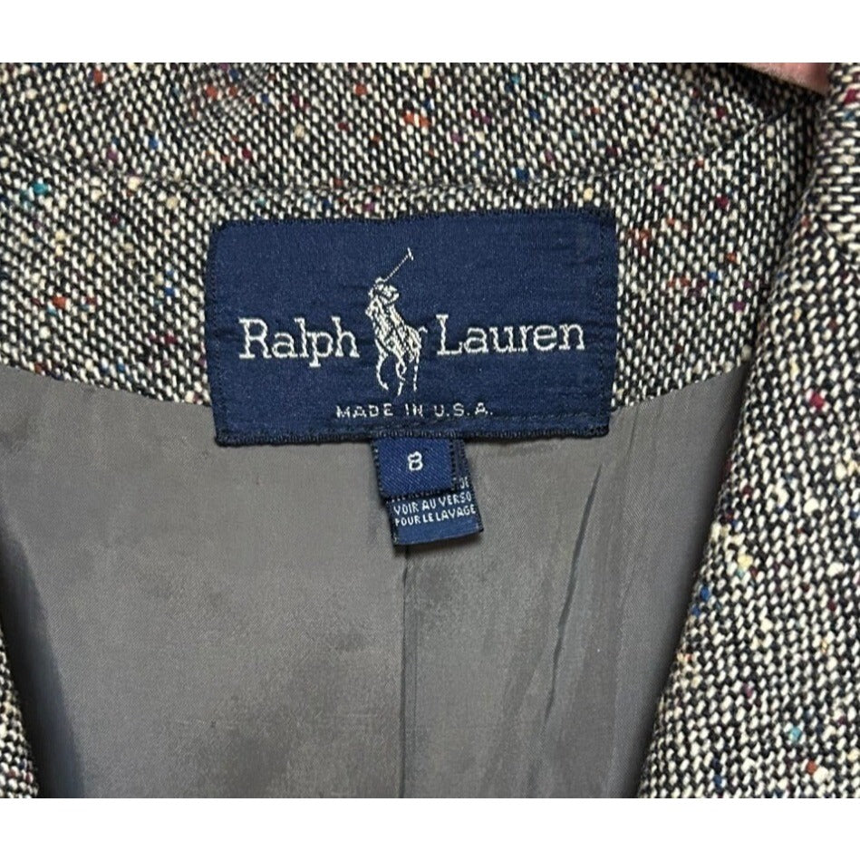 Vintage Ralph Lauren Wool Jacket Fitted Blazer Tweed Women Size 8 Equestrian