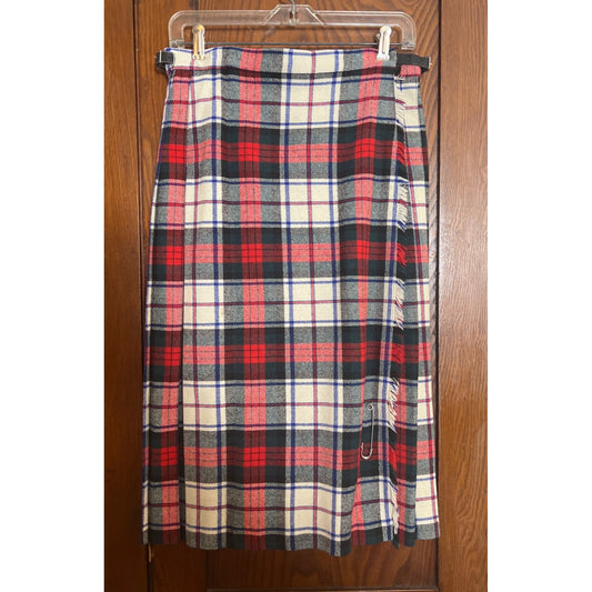 Vintage Plaid Wool Skirt Tartan Scotland Kilt Pin Pleated 10 40 Clan Laird