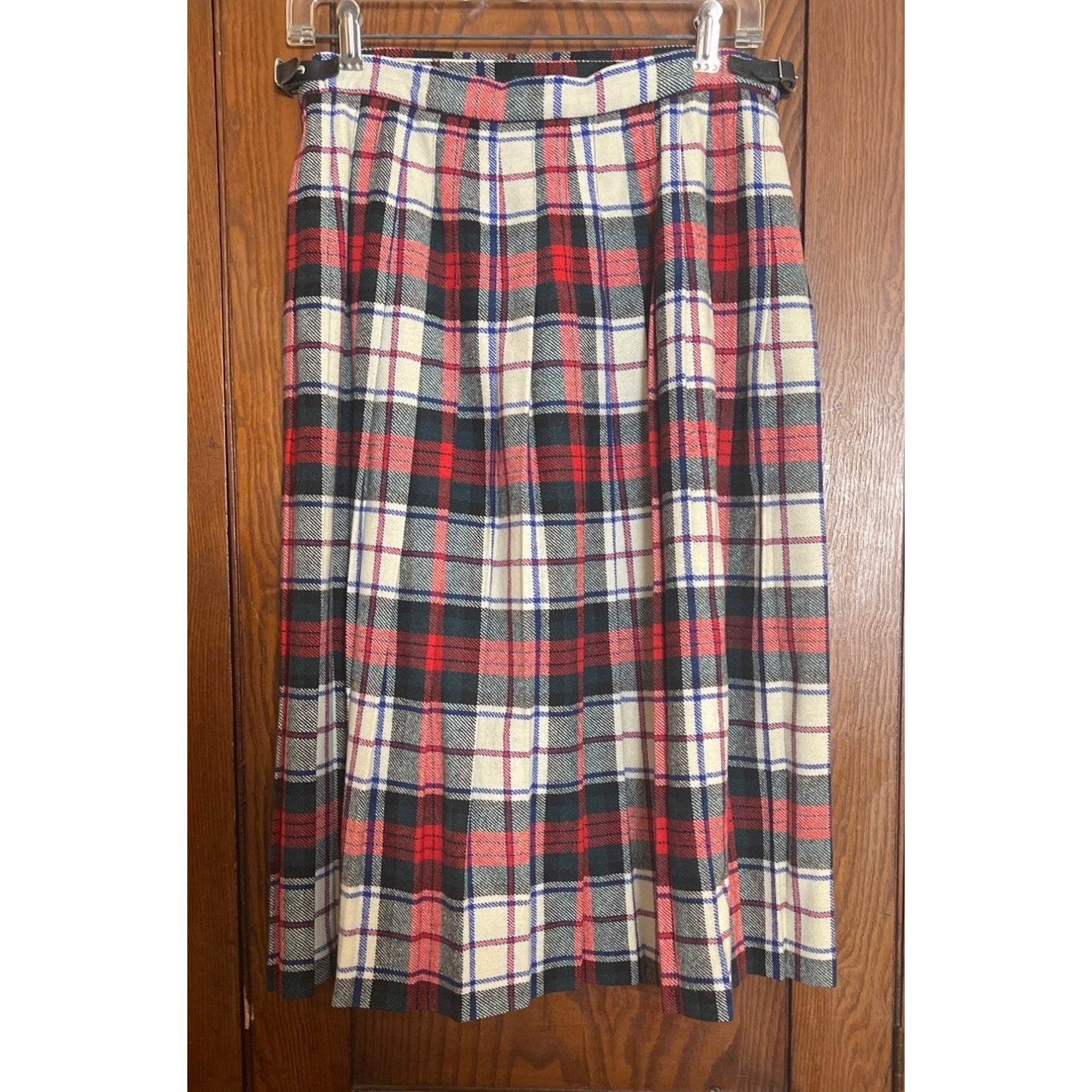 Vintage Plaid Wool Skirt Tartan Scotland Kilt Pin Pleated 10 40 Clan Laird
