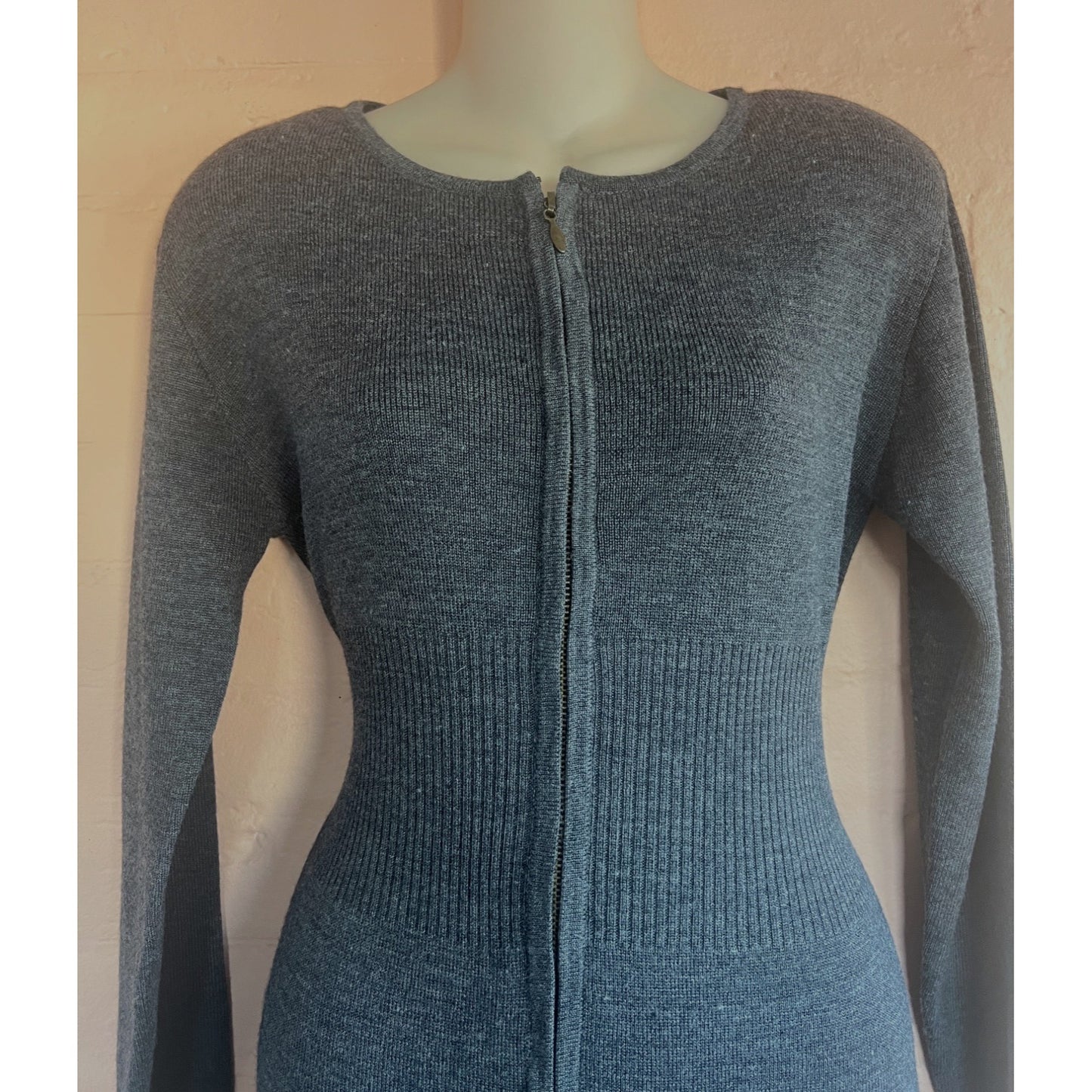 Vintage Carole Little Long Maxi Knit Sweater Dress Gray Small Zipper