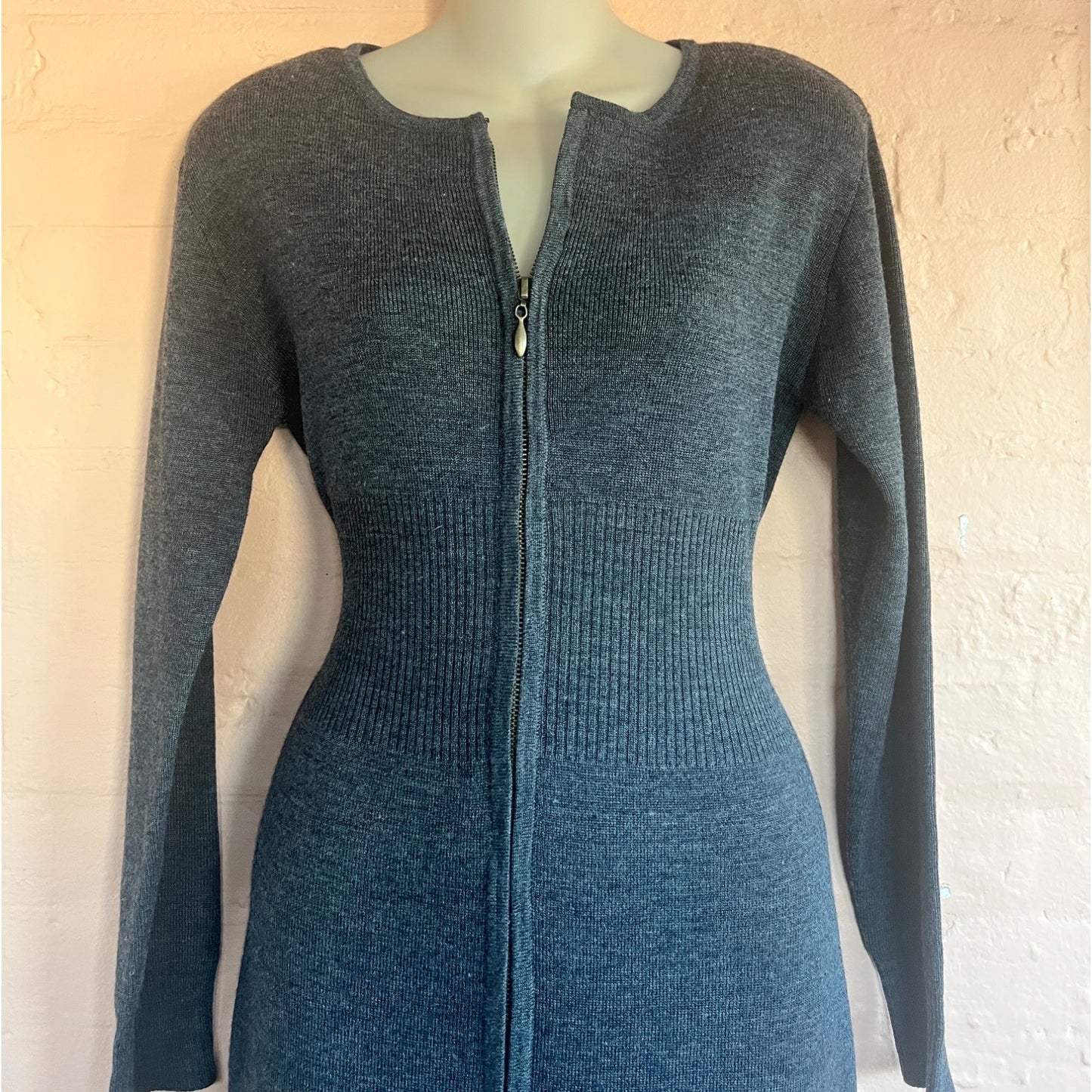 Vintage Carole Little Long Maxi Knit Sweater Dress Gray Small Zipper