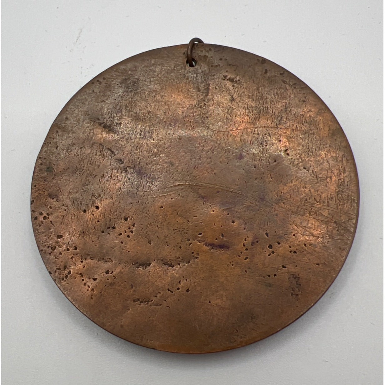 Vintage Enamel Copper Pendant Swirls Earth Moon 2.5" Necklace Jewelry