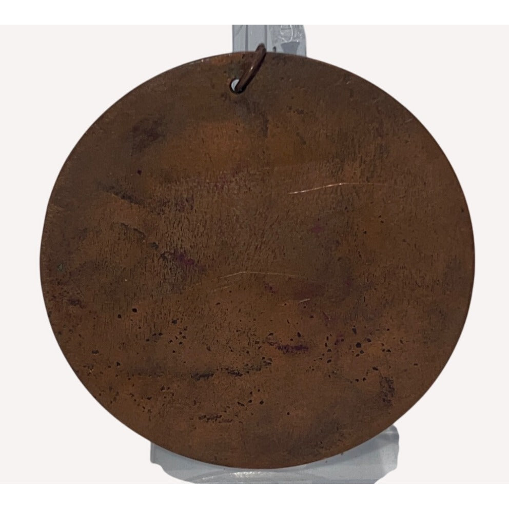 Vintage Enamel Copper Pendant Swirls Earth Moon 2.5" Necklace Jewelry