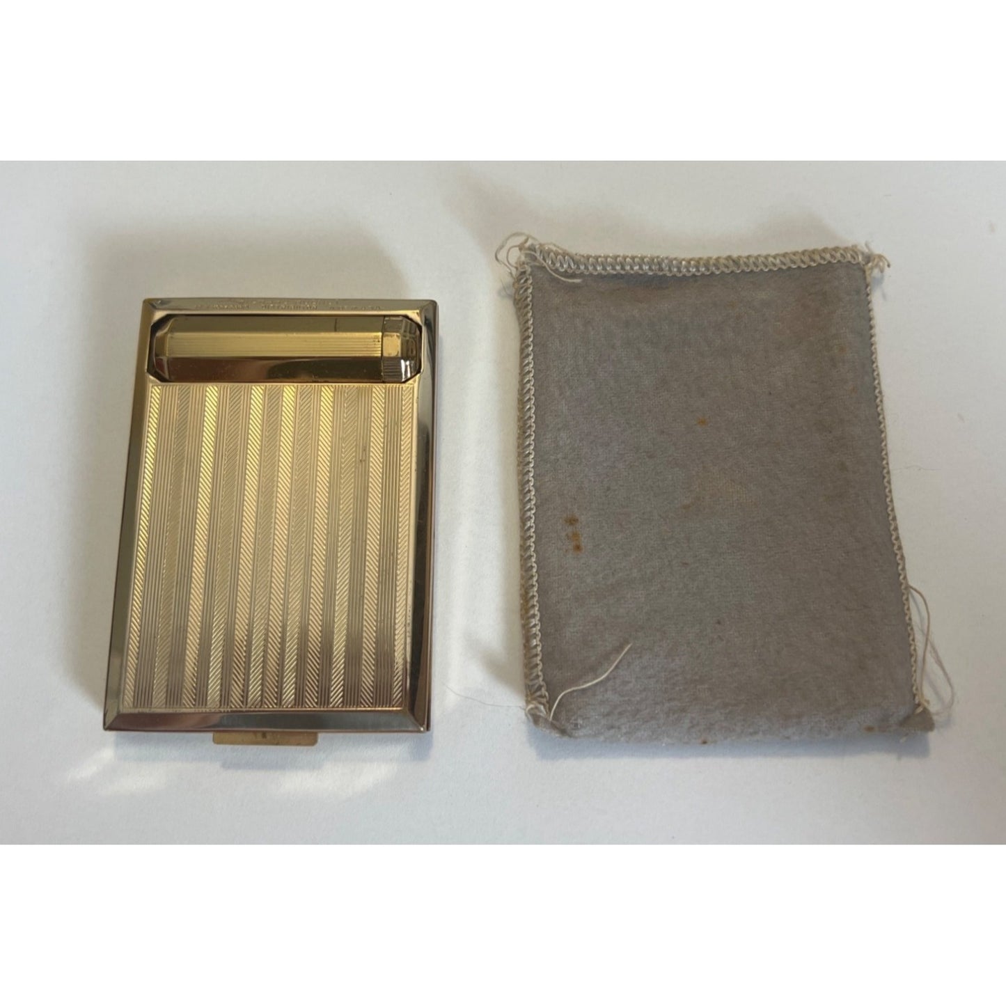 Vintage Richard Hudnut Gold Compact Mirror & Lipstick Powder Puff Cover