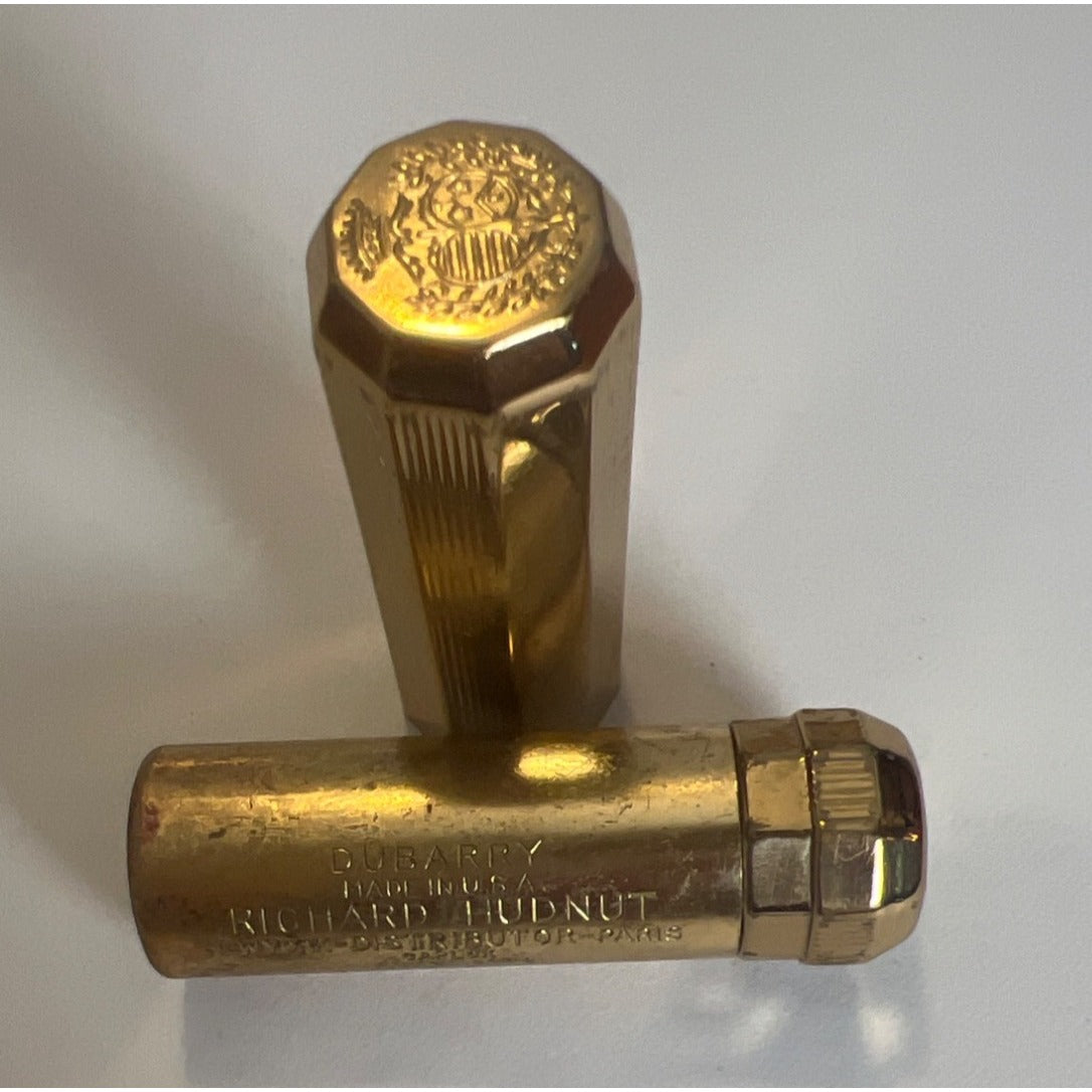 Vintage Richard Hudnut Gold Compact Mirror & Lipstick Powder Puff Cover