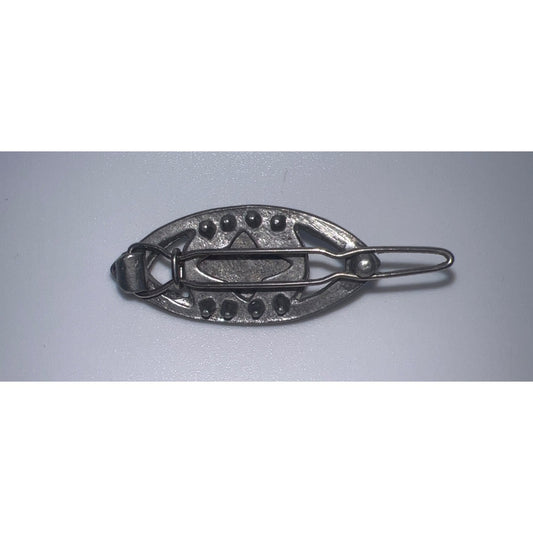 Vintage Art Deco Enamel Hair Clip Metal Barrette Rhinestone Olive Green