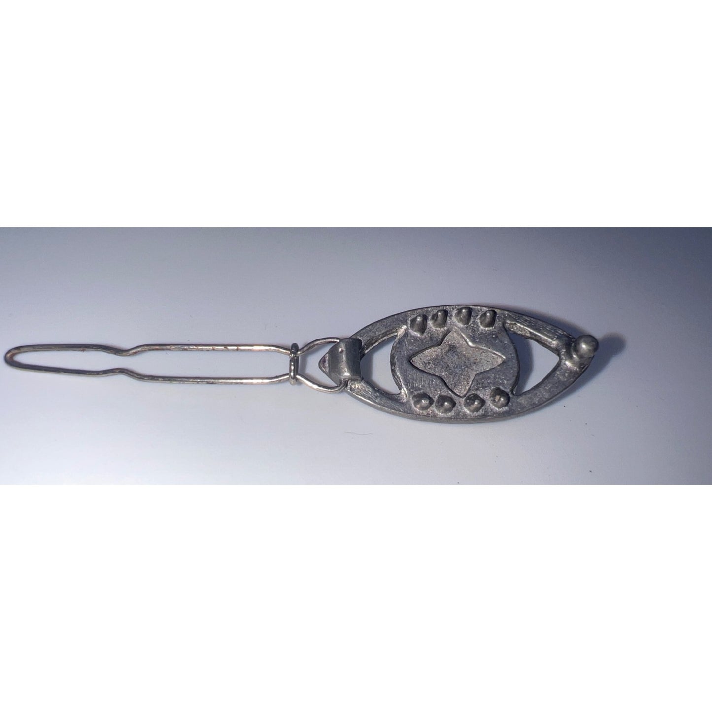 Vintage Art Deco Enamel Hair Clip Metal Barrette Rhinestone Olive Green